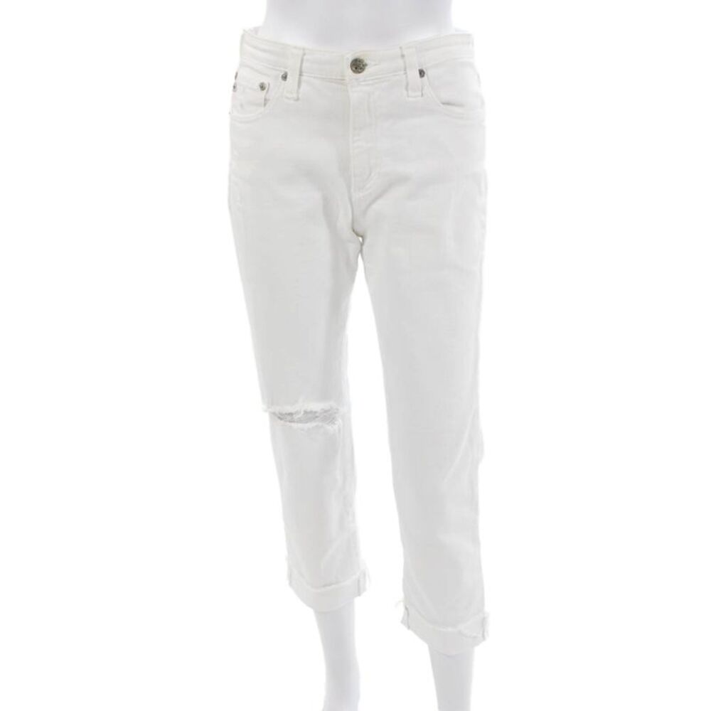 AG-ED Denim Women Boyfriend Cropped Jeans White Mid Rise 25 Inseam Size 27